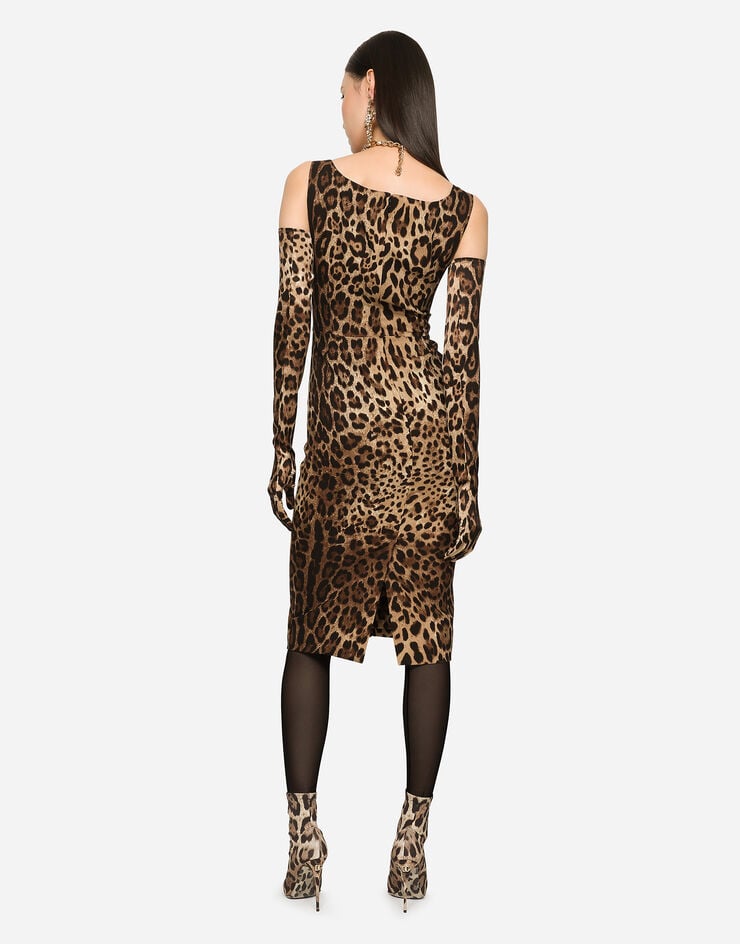 Dolce & Gabbana Vestido Midi En Seda Satinada Con Estampado De Leopardo