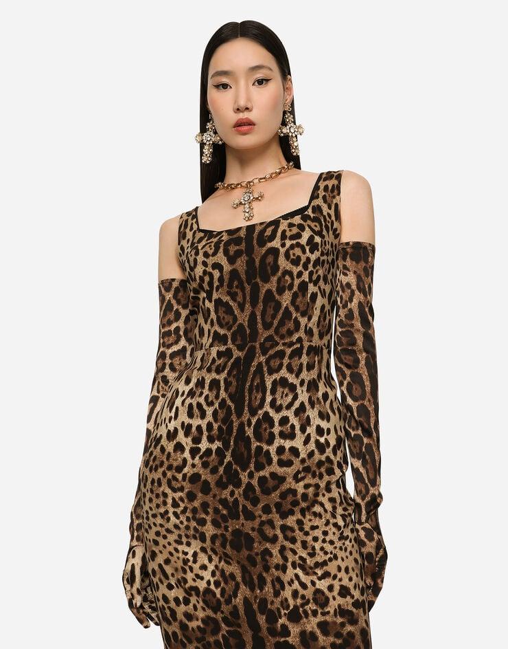 Dolce & Gabbana Vestido Midi En Seda Satinada Con Estampado De Leopardo