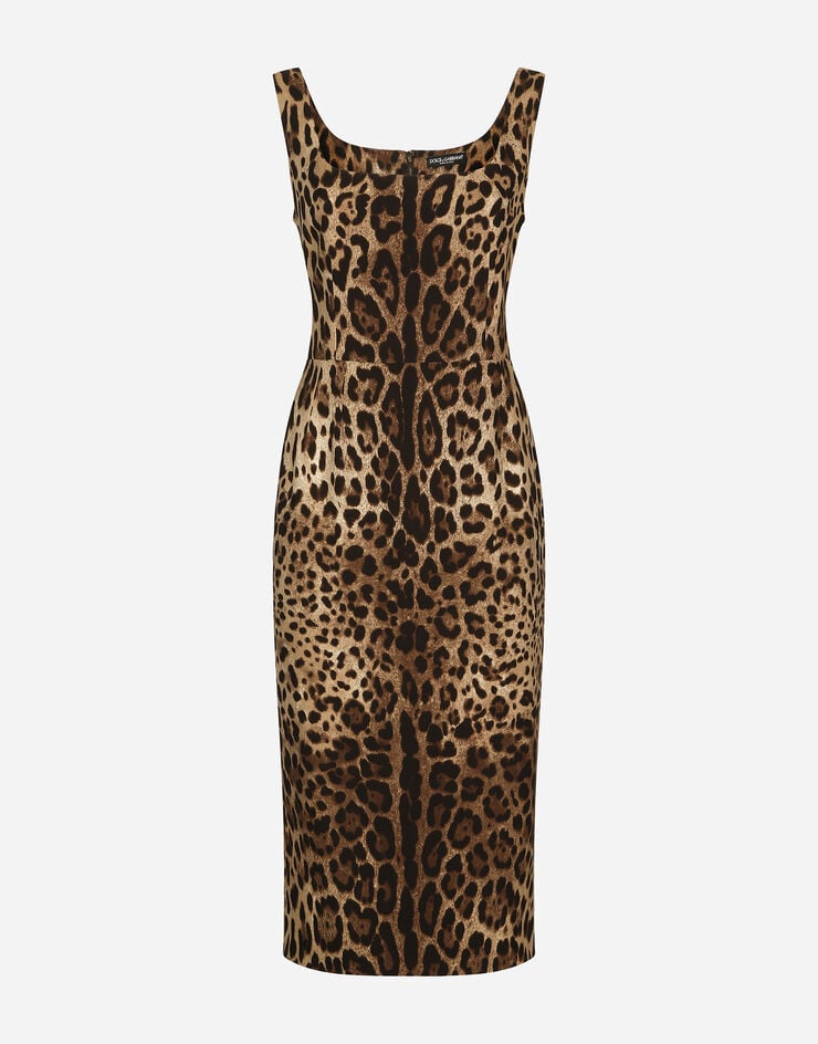 Dolce & Gabbana Vestido Midi En Seda Satinada Con Estampado De Leopardo