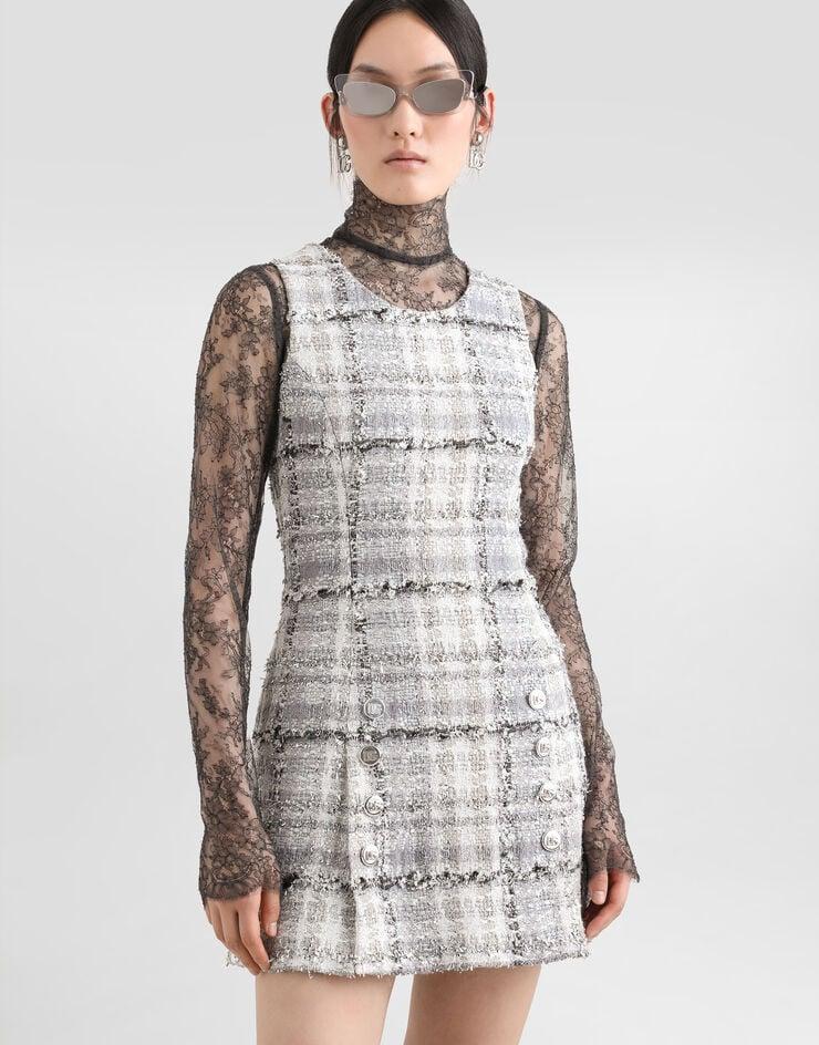 Dolce & Gabbana Vestido Mini Acampanado De Tweed Raschel Lúrex A Cuadros Con Botones Con Logotipo DG