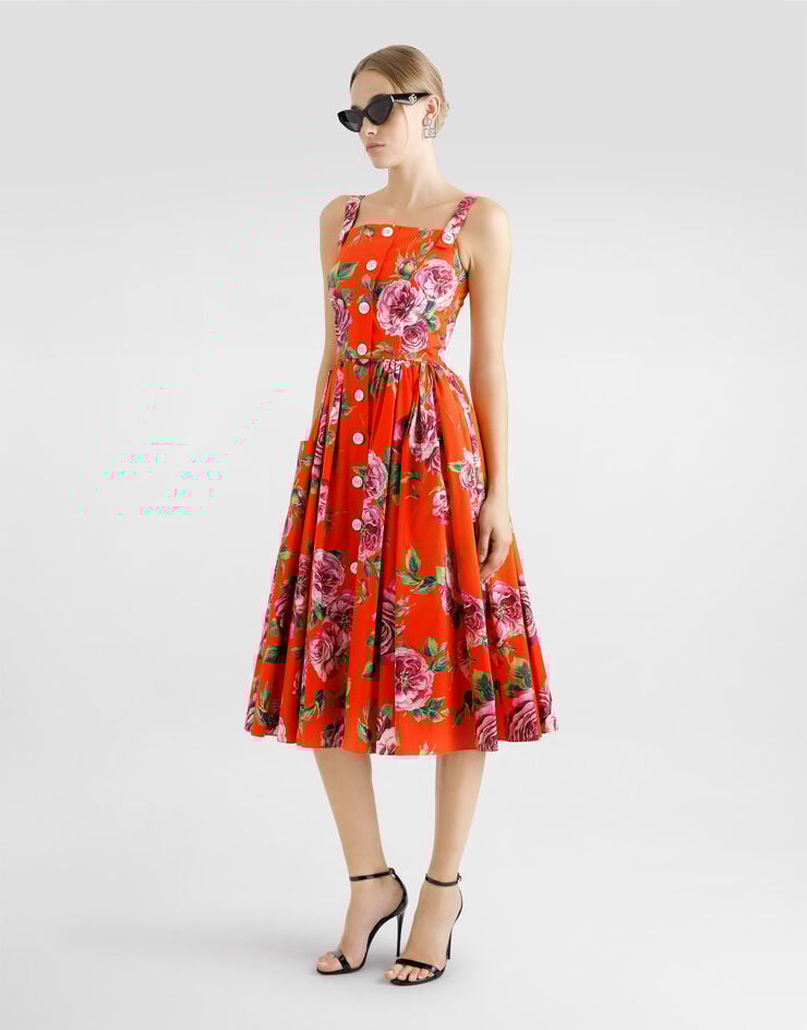 Dolce & Gabbana Vestido Playero De Algodón Con Estampado Rosa