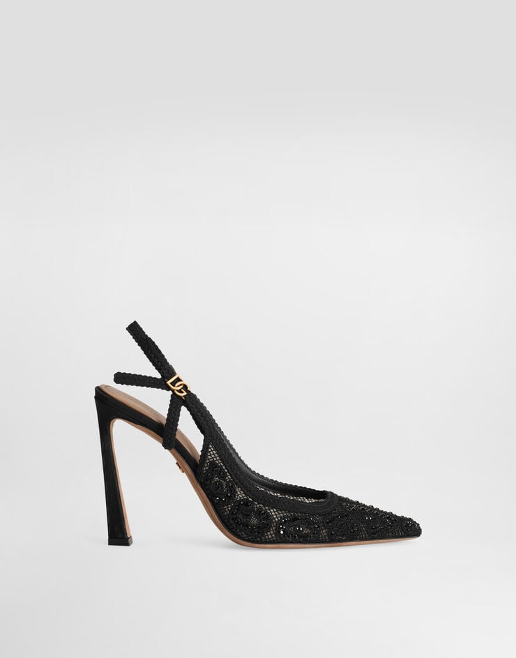 Dolce & Gabbana Zapato destalonado de encaje leopardo y termostrass