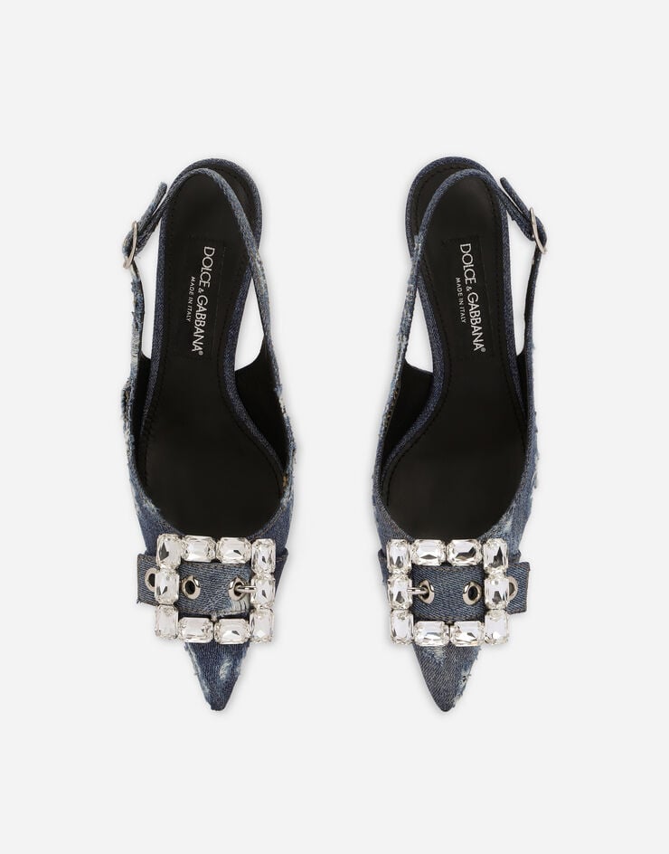 Dolce & Gabbana Zapato Destalonado En Patchwork De Denim Con Hebilla De Strass