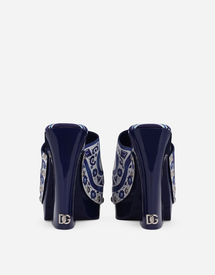 Dolce & Gabbana Zueco En Piel De Becerro Brillante Con Estampado De Mayólica