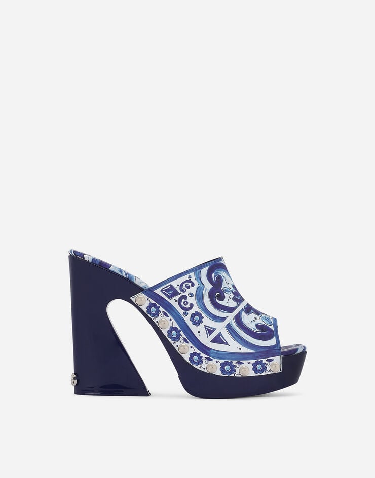 Dolce & Gabbana Zueco en piel de becerro brillante con estampado de mayólica