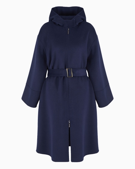 Armani Abrigo con capucha cremallera y cinturón en castorina de lana virgen