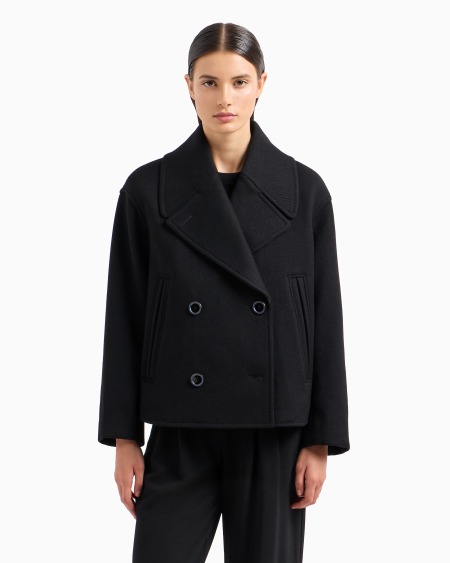 Armani Abrigo Corto De Abotonadura Doble En Tejido De Caballería De Lana Virgen