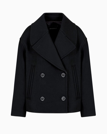 Armani Abrigo corto de abotonadura doble en tejido de caballería de lana virgen