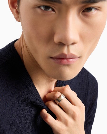 Armani Anillo Liso De Acero Inoxidable En Dos Tonos