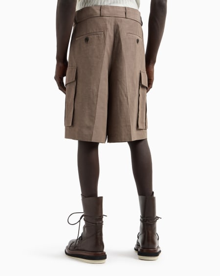 Armani Bermudas Cargo En Mezcla De Lino