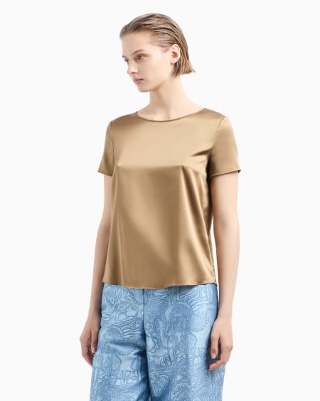 Armani Blusa De Manga Corta En Raso De Seda
