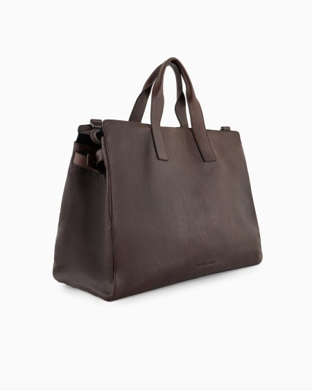 Armani Bolsa De Viaje En Piel Con Logotipo Grabado