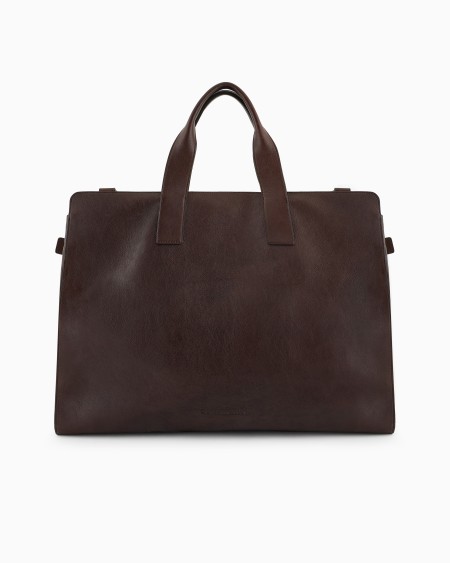 Armani Bolsa de viaje en piel con logotipo grabado
