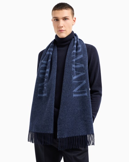 Armani Bufanda Bicolor De Lana Con Maxiinscripción