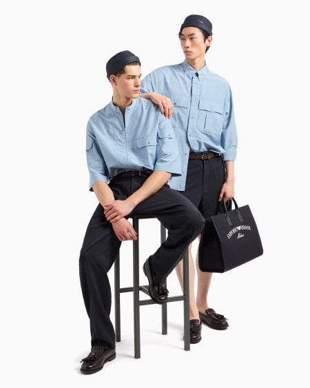 Armani Camisa Boxy En Mezcla De Seda Con Bolsillos