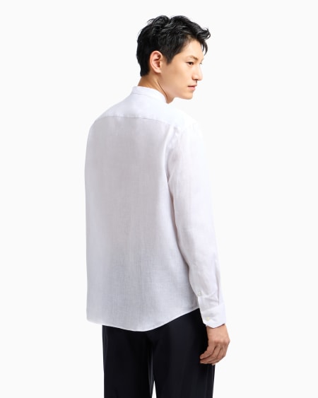 Armani Camisa De Cuello De Tira En Cambray De Lino