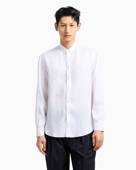 Armani Camisa De Cuello De Tira En Cambray De Lino