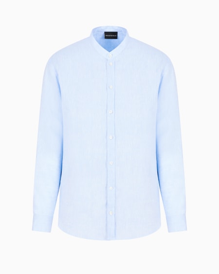 Armani Camisa de cuello de tira en cambray de lino