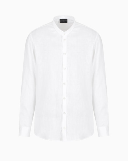 Armani Camisa de cuello de tira en cambray de lino