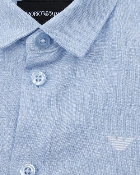 Armani Camisa De Lino Con Bordado De águila