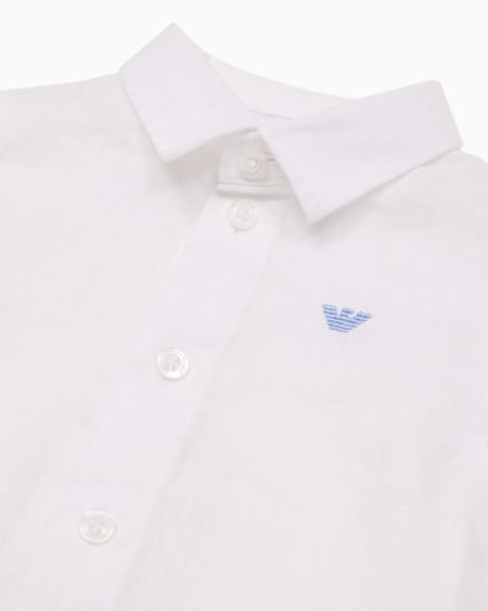 Armani Camisa De Lino Con Bordado De águila