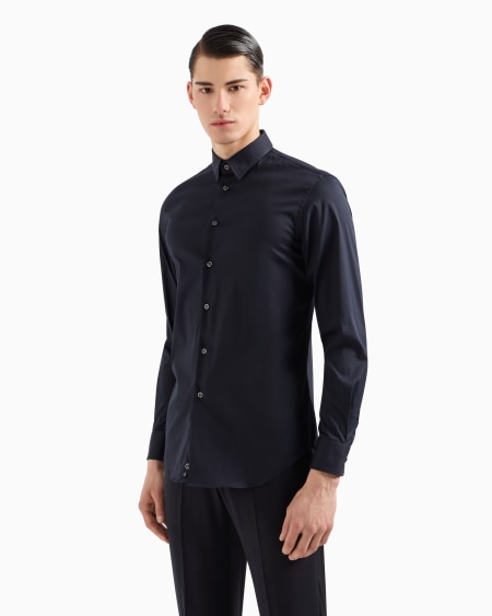 Armani Camisa De Popelina De Algodón Elástico