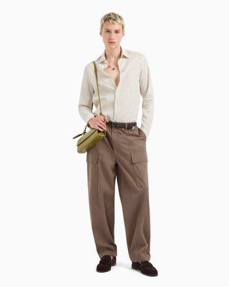 Armani Camisa En Mezcla De Lino A Rayas