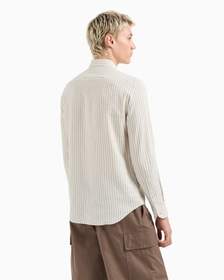 Armani Camisa En Mezcla De Lino A Rayas