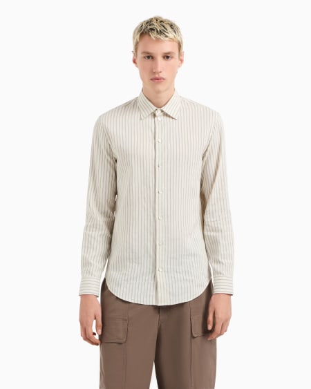 Armani Camisa En Mezcla De Lino A Rayas