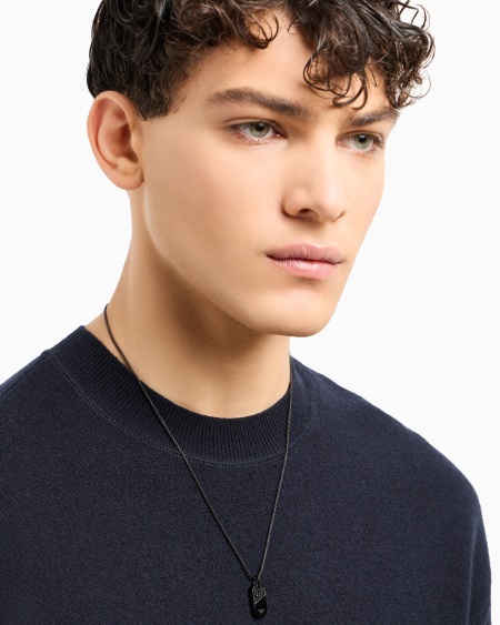 Armani Collar Con Placa De Acero Inoxidable Negro