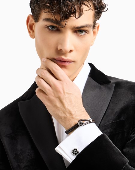 Armani Conjunto De Pulsera De Piel Y Gemelos