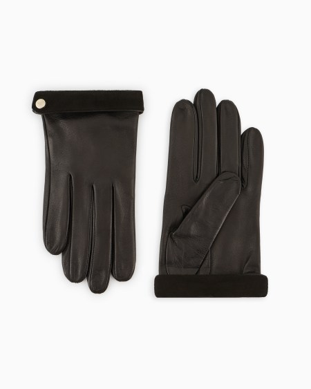 Armani Guantes de napa con borde de ante