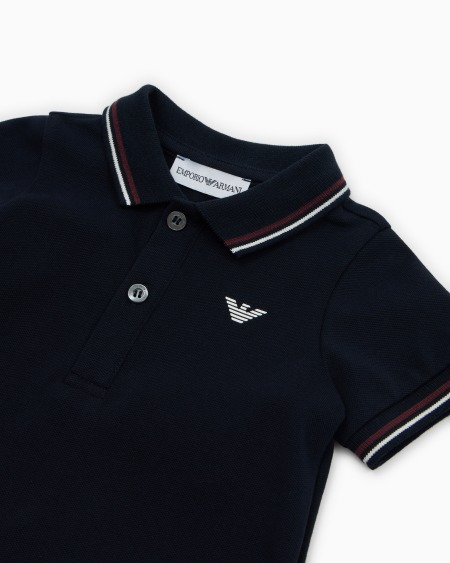 Armani Polo De Piqué Elástico Con Bordes A Rayas