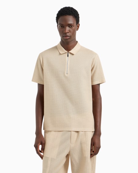 Armani Polo De Punto Microcalado Con Cremallera