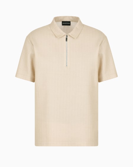 Armani Polo de punto microcalado con cremallera
