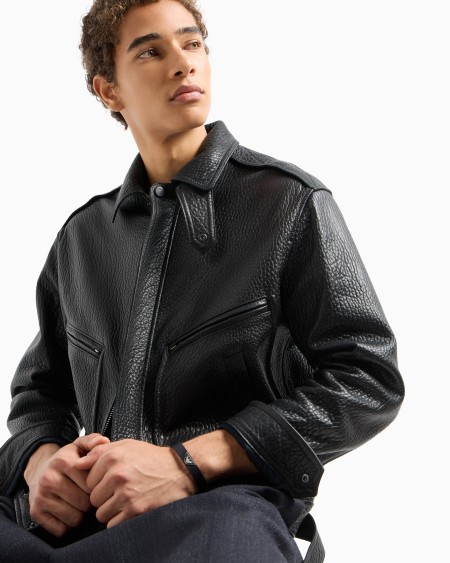 Armani Pulsera Con Correa De Piel Negra