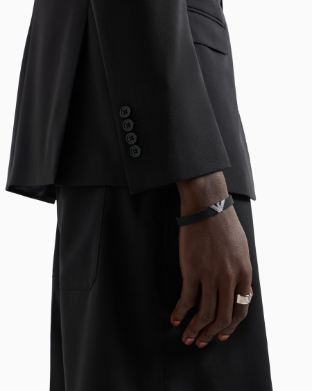 Armani Pulsera Con Placa De Silicona Negra