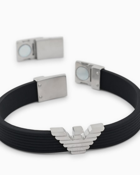 Armani Pulsera Con Placa De Silicona Negra