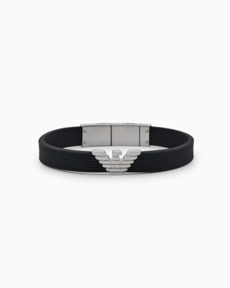 Armani Pulsera Con Placa De Silicona Negra