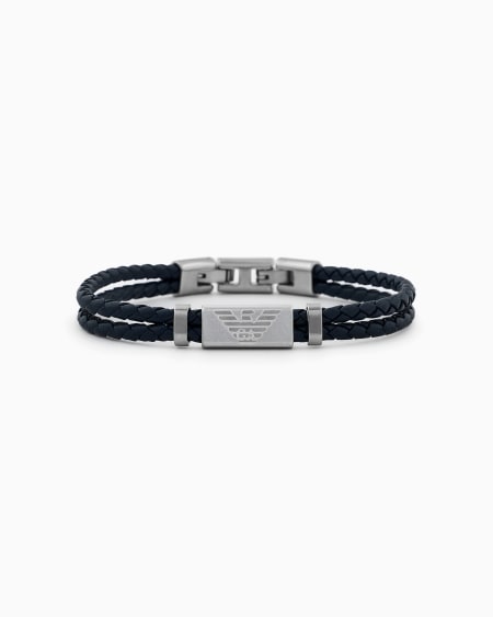 Armani Pulsera de acero inoxidable y piel negra