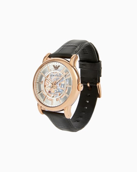 Armani Reloj Automático De Piel Negra Para Hombre