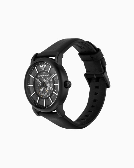 Armani Reloj Automático De Piel Negra Para Hombre