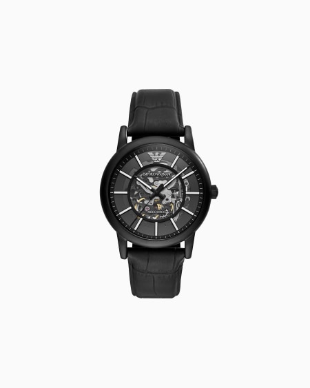 Armani Reloj automático de piel negra para hombre