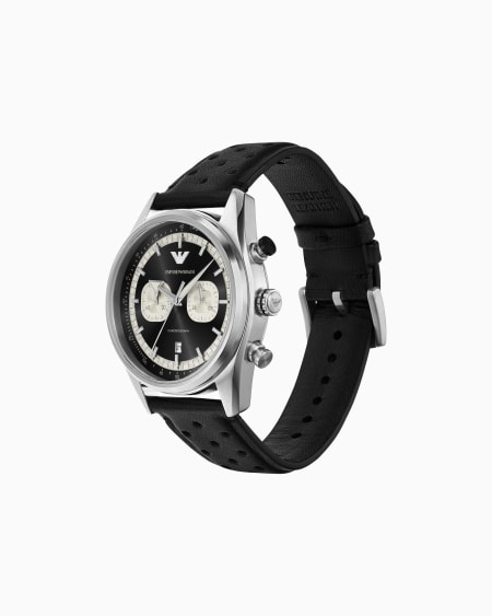 Armani Reloj Con Cronógrafo De Piel Negra