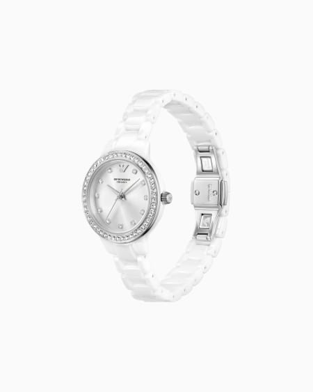 Armani Reloj De Cerámica Blanca Con Tres Agujas