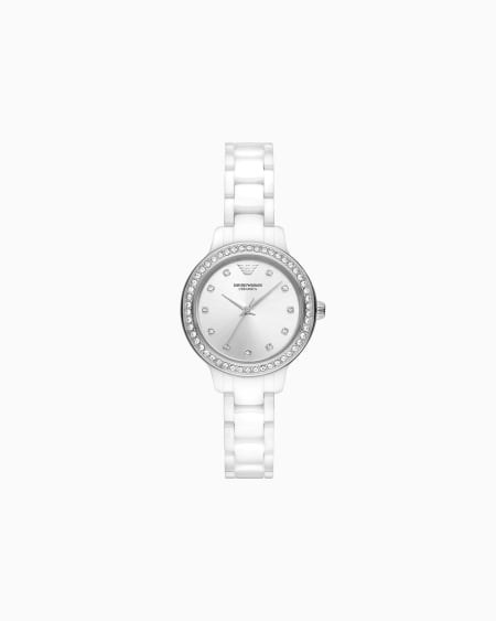 Armani Reloj de cerámica blanca con tres agujas