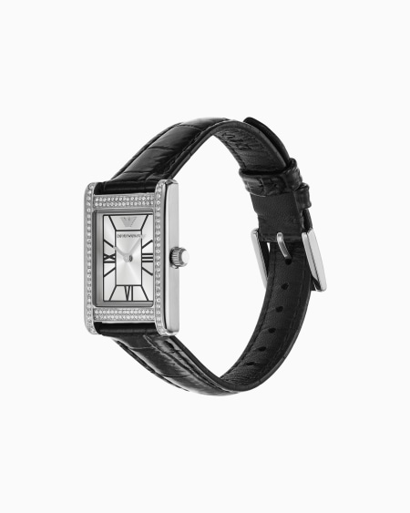Armani Reloj De Dos Manecillas De Piel Negra