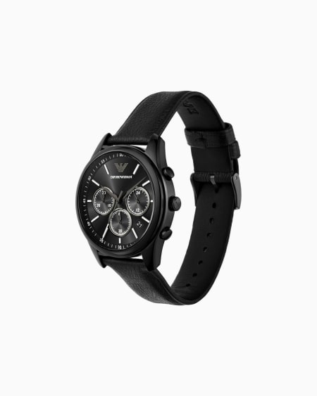 Armani Reloj De Piel Negra Con Cronógrafo