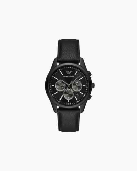 Armani Reloj de piel negra con cronógrafo