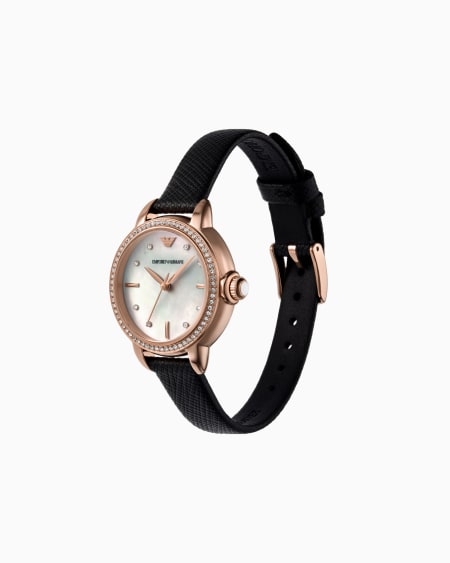 Armani Reloj De Piel Negra Con Tres Agujas